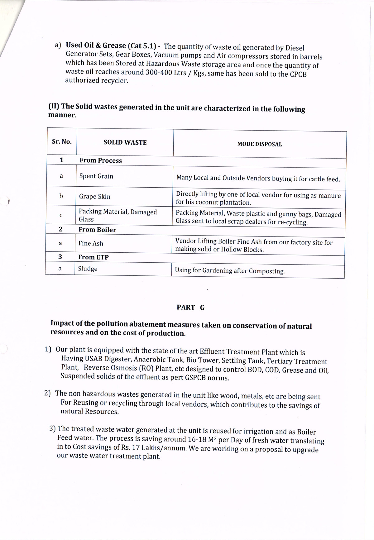 John Distilleries Goa Plant Form V Environmental Statement