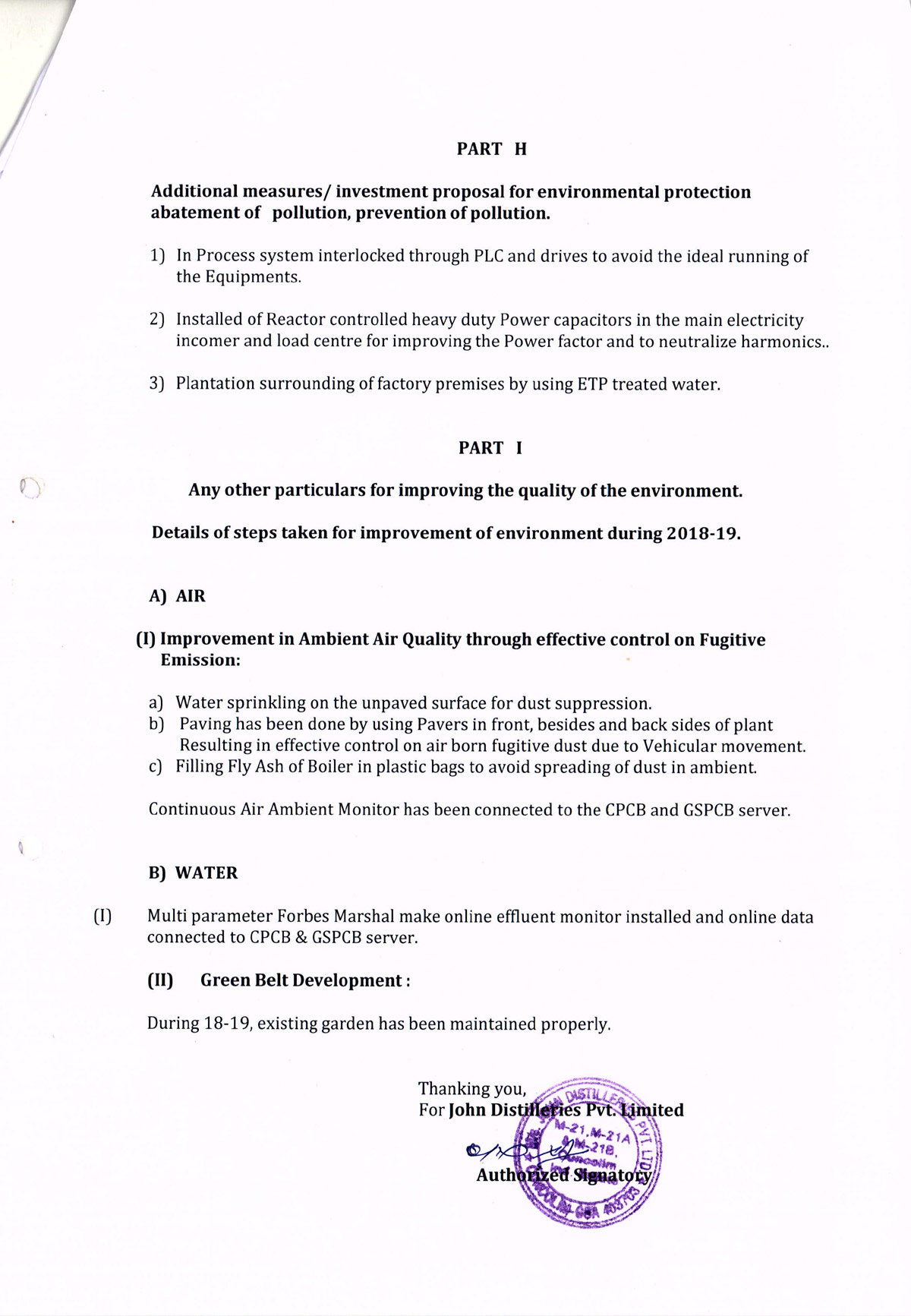 John Distilleries Goa Plant Form V Environmental Statement